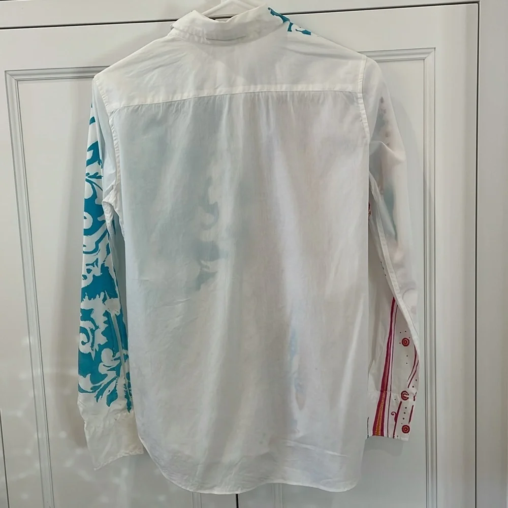 ETRO Made in Italy Turquoise/Magenta White Blouse. GORGEOUS!! Like New! Size 42 - Picture 6 of 9